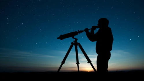 Silhouette of a Man Stargazing through a Telescope | Night Photography