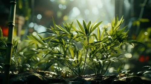 Sun-kissed Cannabis Shoots in Enigmatic Mountain Landscape