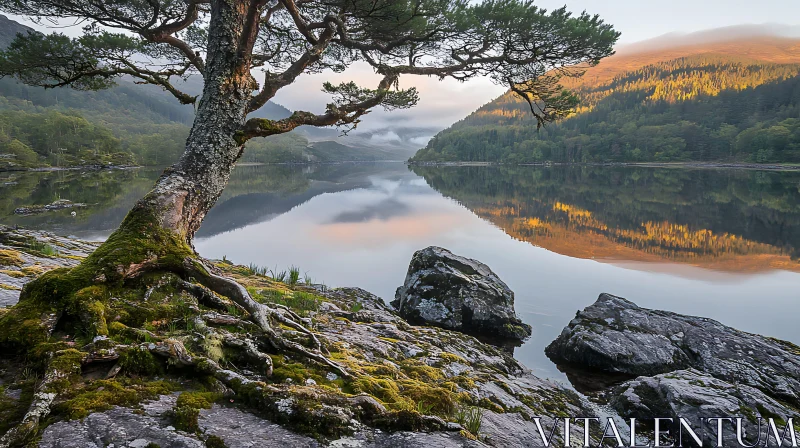 Peaceful Lakeside Morning Scene AI Image