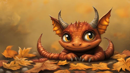 Adorable Dragon in Fall Foliage