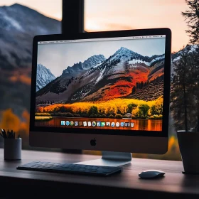 Elegant Desktop Setup with Scenic Mountain View