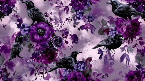 Gothic Floral Design with Ravens