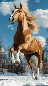 Chestnut Horse in Winter Scene