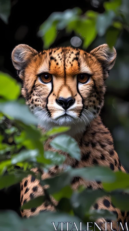 Wild Cheetah Among Leaves AI Image