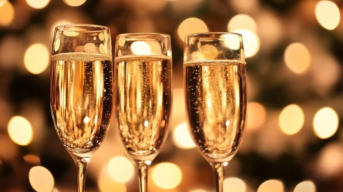 Festive Champagne Glasses with Bokeh Lights