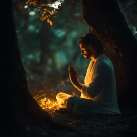 Man Meditating Under Tree