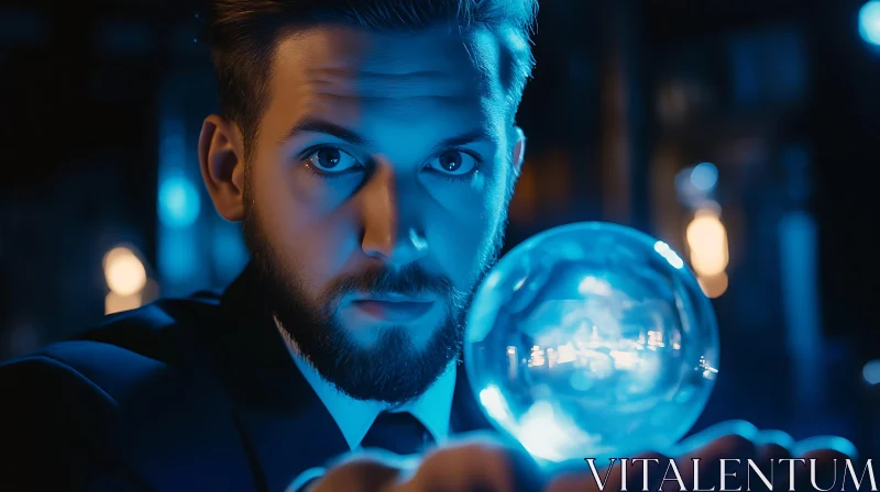 Man Holding a Glowing Crystal Ball AI Image