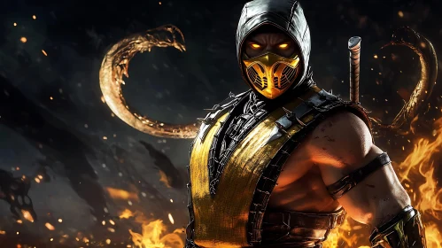 Golden Masked Fighter in Flames