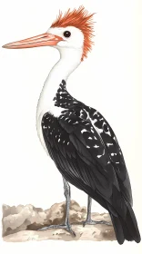 Illustrated Bird with Orange Crest