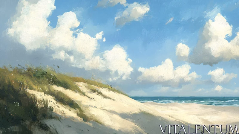 AI ART Peaceful Ocean Scenery with Blue Sky and Clouds