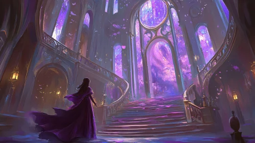 Woman on Stairs in Purple Castle