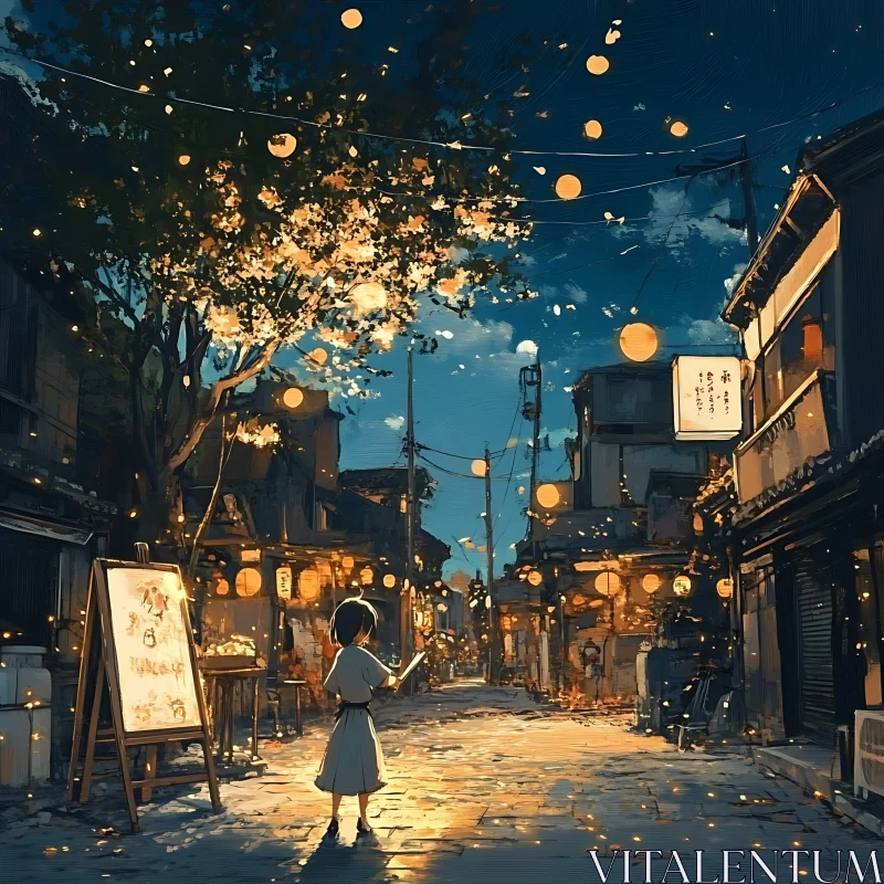 AI ART Peaceful Evening Street Scene with Lights