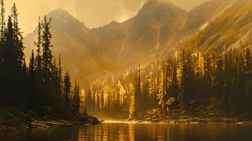 Tranquil Golden Forest Reflection in Mountain Lake