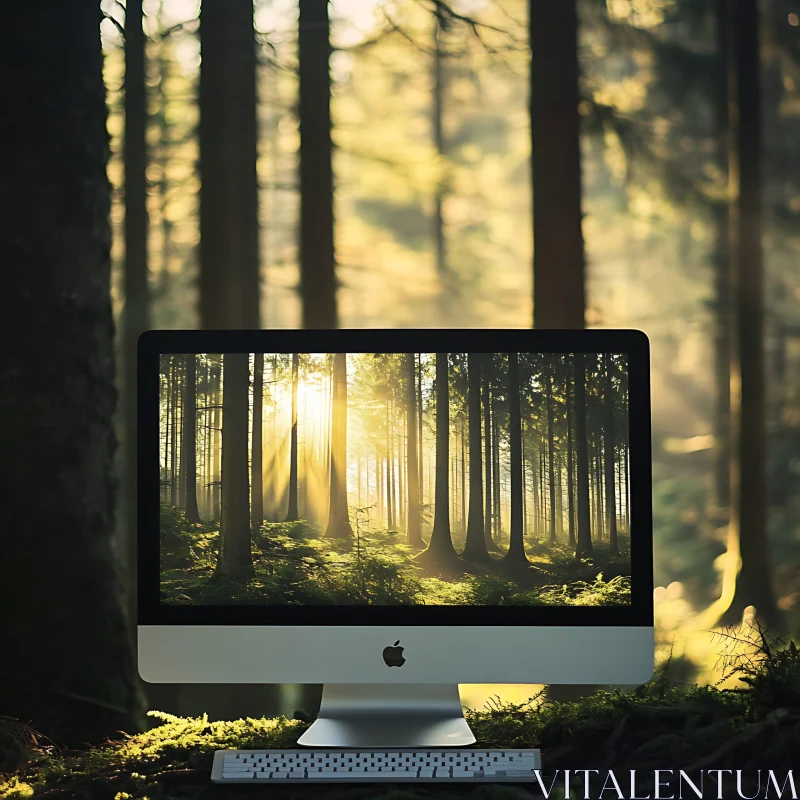 Nature Meets Technology in a Forest Setting AI Image