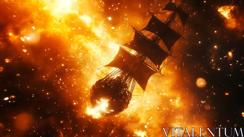 Fiery Ship Destruction AI Image