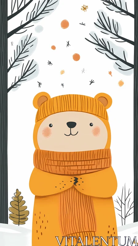 Illustrated Bear with Winter Scarf AI Image