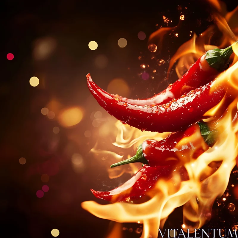 Sizzling Hot Chili Peppers on Fire AI Image