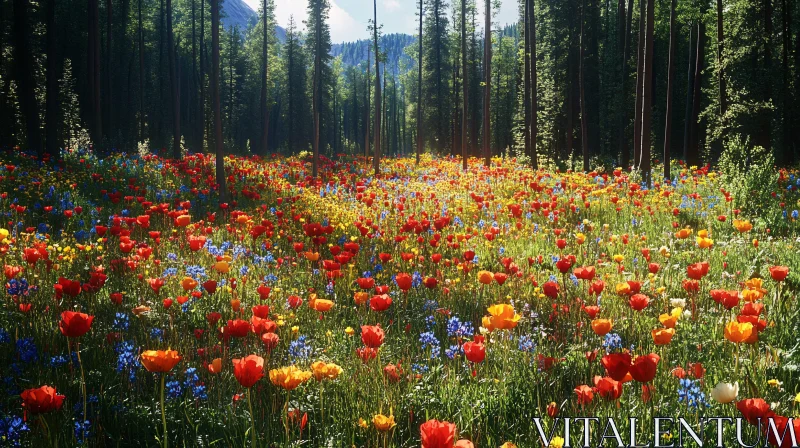 Colorful Wildflower Meadow in Spring AI Image