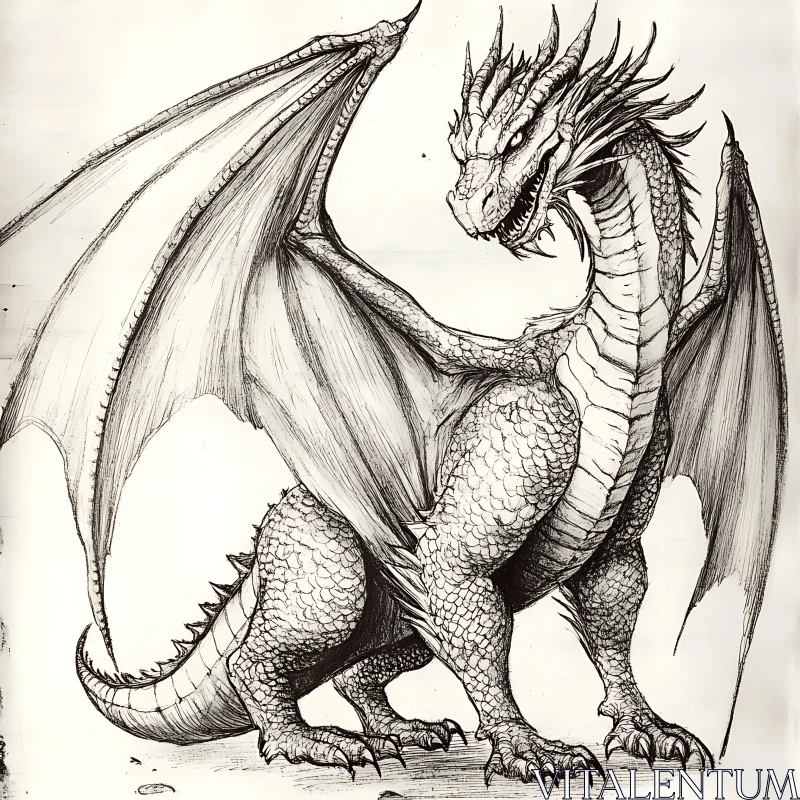 AI ART Detailed Dragon Pen Sketch