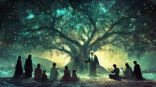 Enlightenment Under the Glowing Tree