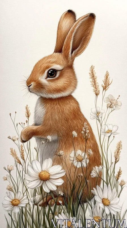 AI ART Illustration of a Rabbit in a Flower Field