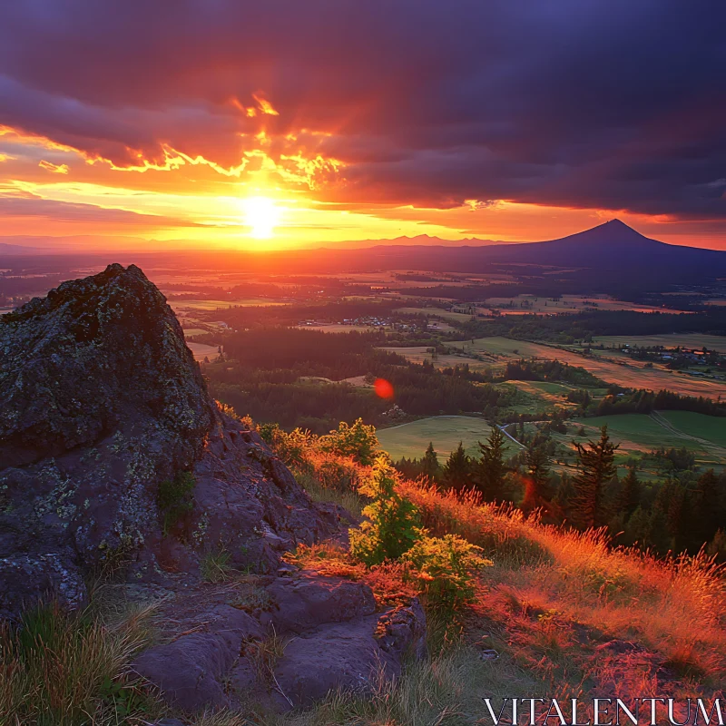 AI ART Golden Sunset Mountain View