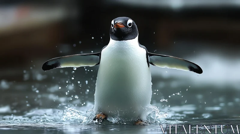 AI ART Penguin Splashing in Shallow Water