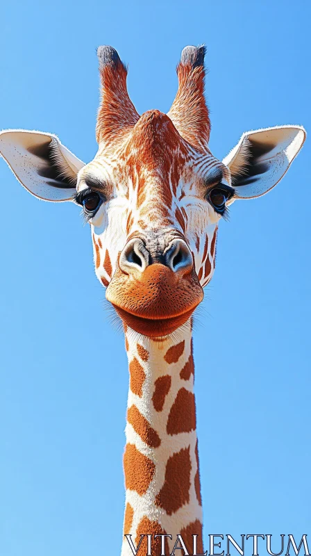 Giraffe Close-Up Under Blue Sky AI Image