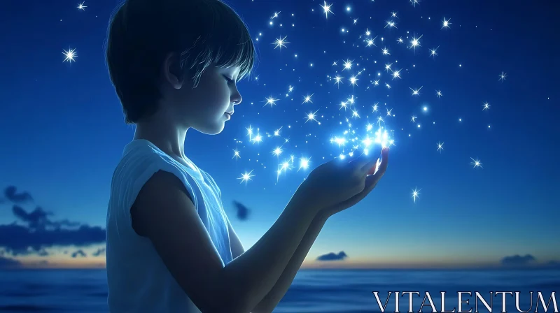 Child Holding Stars AI Image