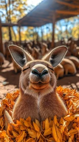 Kangaroo in Autumn Leaves