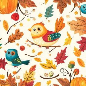 Cute Birds and Autumnal Elements Design