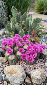 Beautiful Blooming Cacti in Rocky Desert