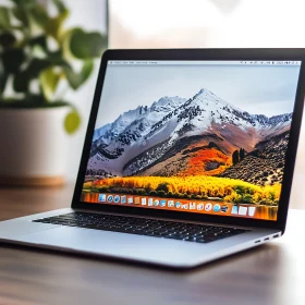 Laptop Showing Snow-Capped Mountain Scene
