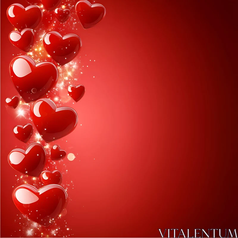 AI ART Romantic Hearts on Red Background