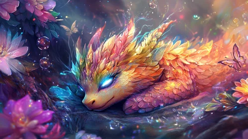 Pastel Dragon Slumbering in a Garden