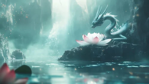 Mystical Dragon with Lotus Bloom Scene