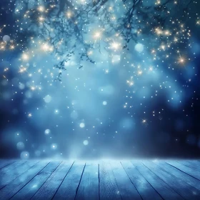 Celestial Blue Starfall Over Wood