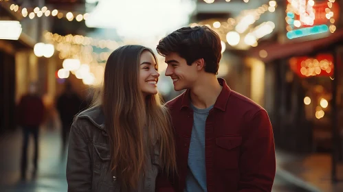 Couple in Love Under City Lights