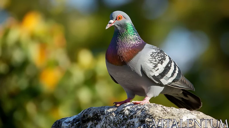 Rock Dove Perched on Stone AI Image