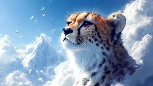 Cheetah and Mountain Skyscape