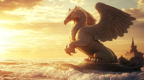 Mythical Griffin Overlooking the Ocean