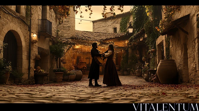 Courtyard Dance: A Moment of Romance AI Image