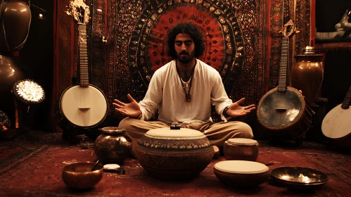 Man Meditating with Instruments