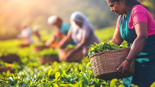 Women Harvesting Tea on Plantation