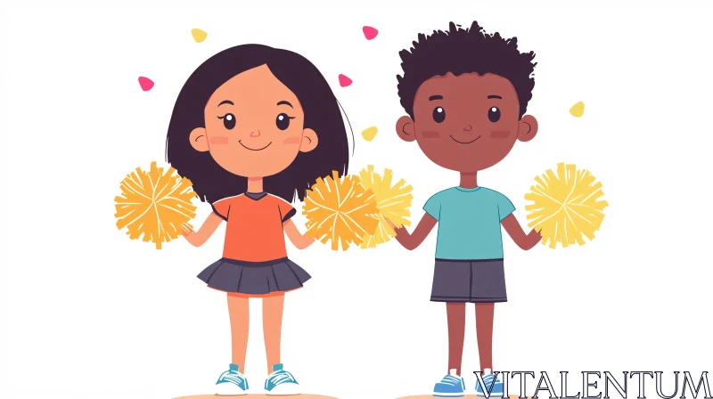 AI ART Cartoon Children Cheerleaders Illustration