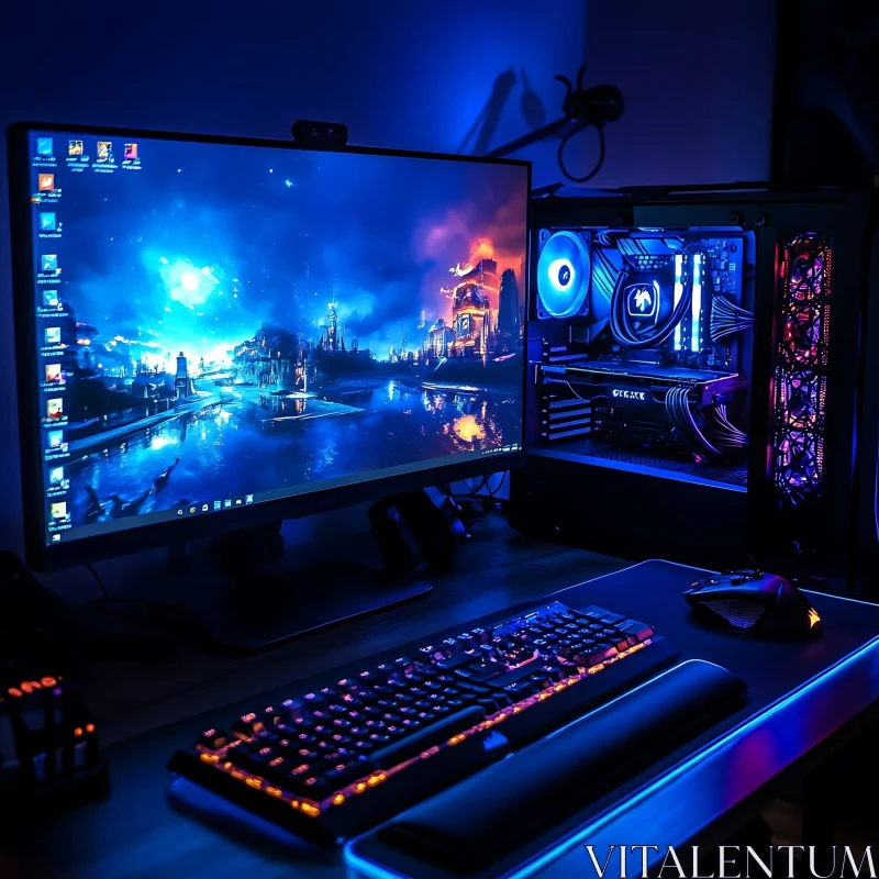 Futuristic Gaming Desk with LED Lights AI Image