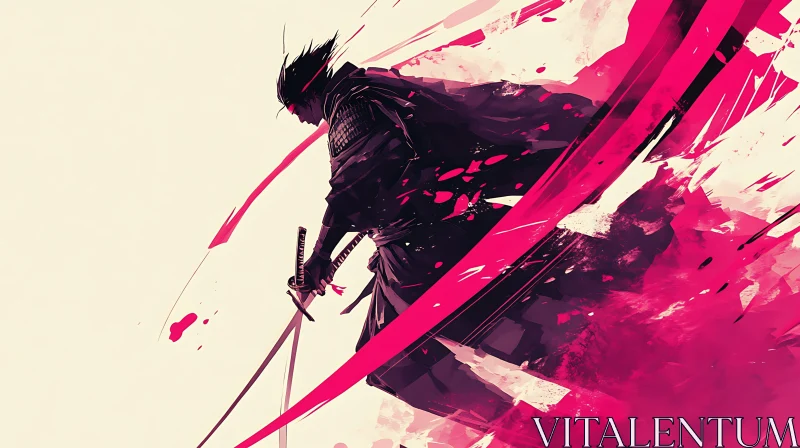 AI ART Pink Stroke Samurai - Digital Art