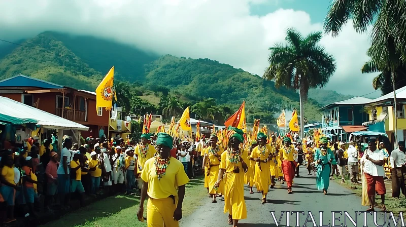 AI ART Cultural Parade with Mountains Backdrop