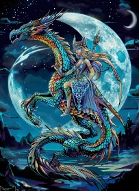 Fantasy Art of Dragon Rider and Moon