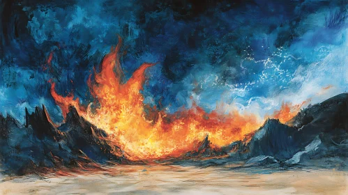 Burning Land with Mountains and Fire